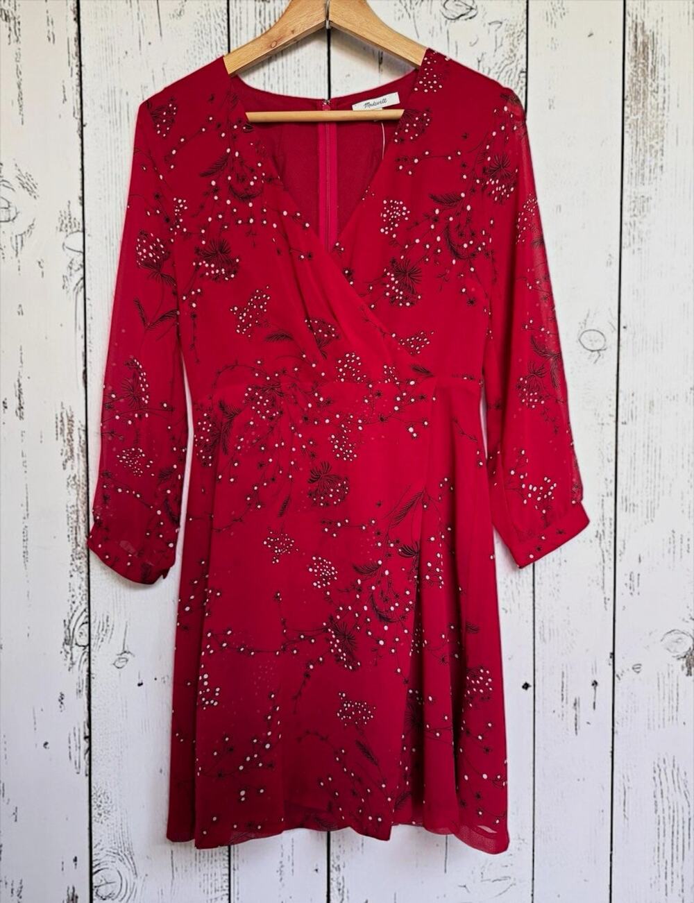 NWT Madewell Women's Hazelwood Wrap-Front Mini Dress Long Sleeve Size 4 Floral